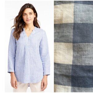 LL Bean 100% linen buffalo plaid tunic top size L